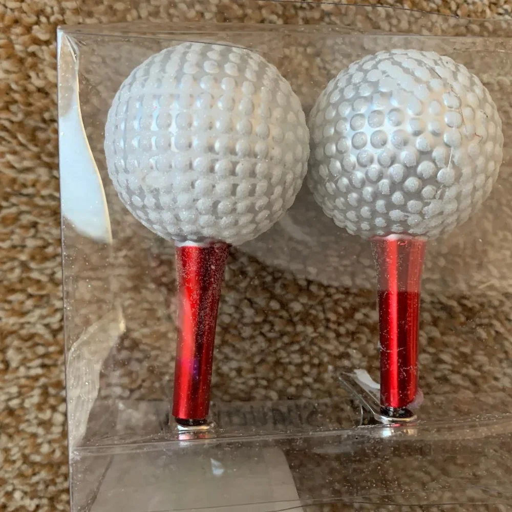 2 Golf balls with red tee Christmas Ornaments